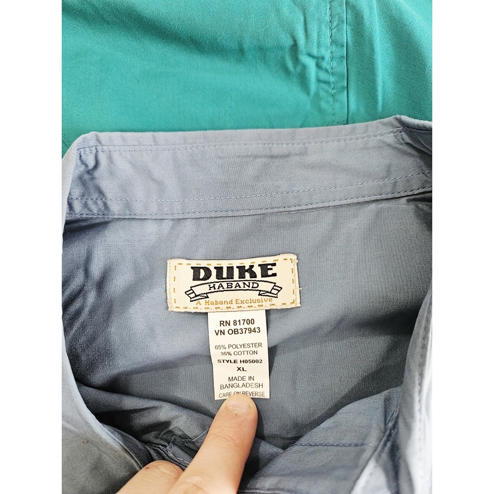 Duke Haband XL Blue/Gray Pearl Snap Button Down Work Shirts Long Sleeve - Picture 2 of 5